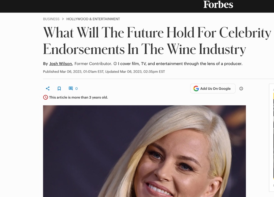 Forbes feature on celebrity wine endorsements
